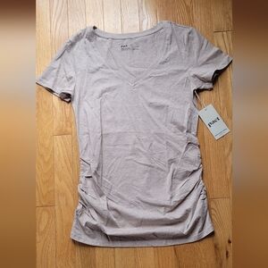 Pact Maternity Short Sleeve V-Neck Tee - Wheat Heather, Size Small